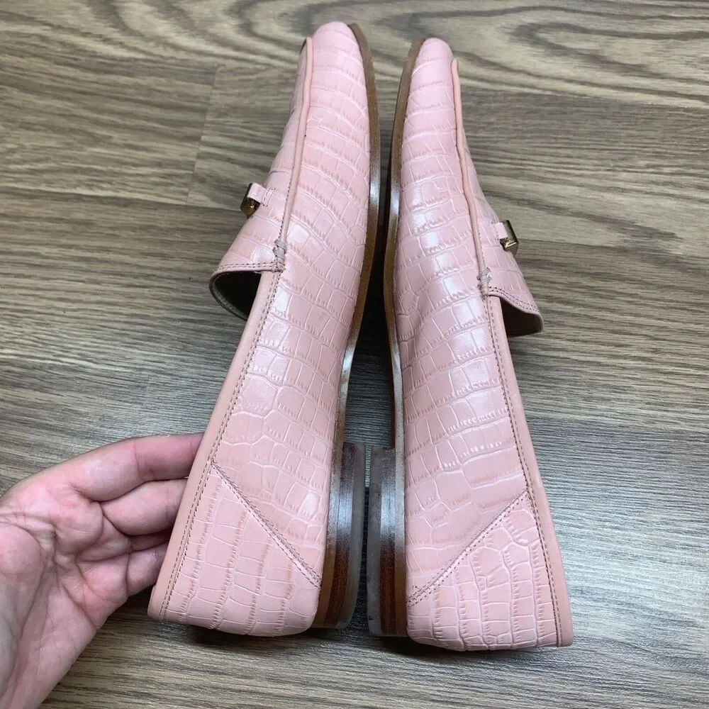 Sam Edelman‎ Lior Women's Slip-On Loafers 9.5 Pink Almond Toe Croc-Embossed